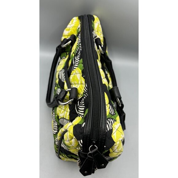 Vera Bradley La Neon Rose Quilted Floral Handbag Satchel Green Yellow Black - Picture 4 of 7